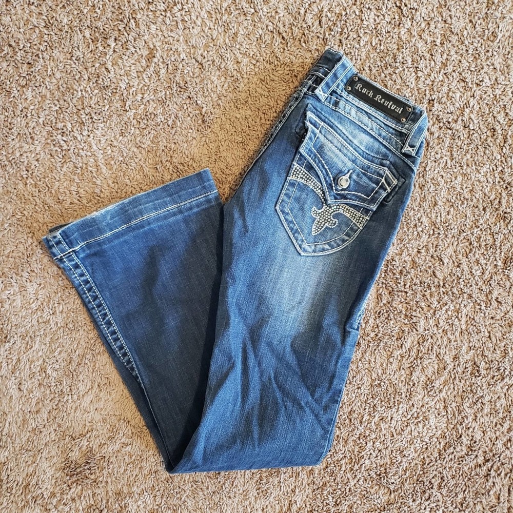 Rock revival Scarlett stretch trouser wide leg embellished jeans 27